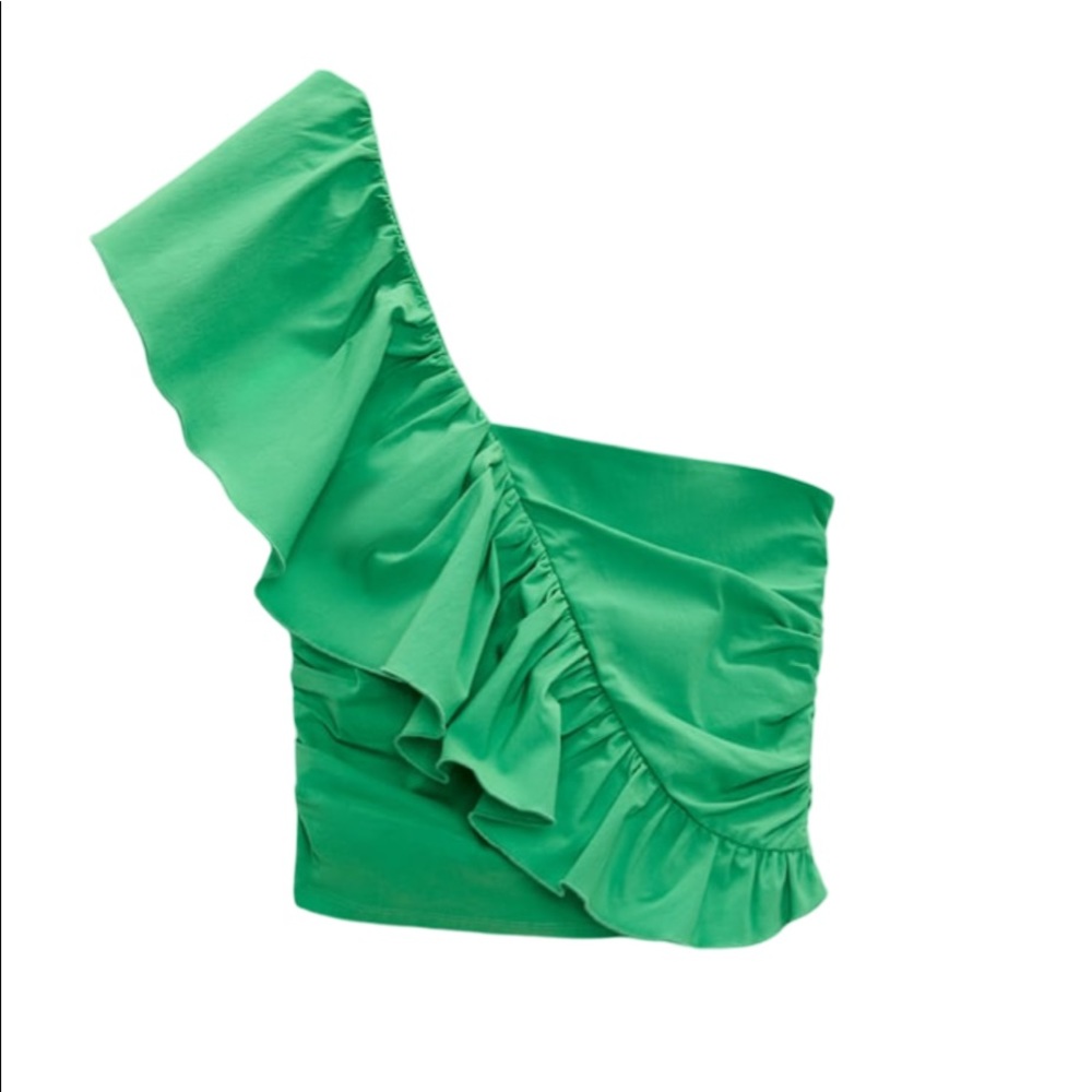 ZARA Crop Top Ruffled Asymmetric in Green Size S